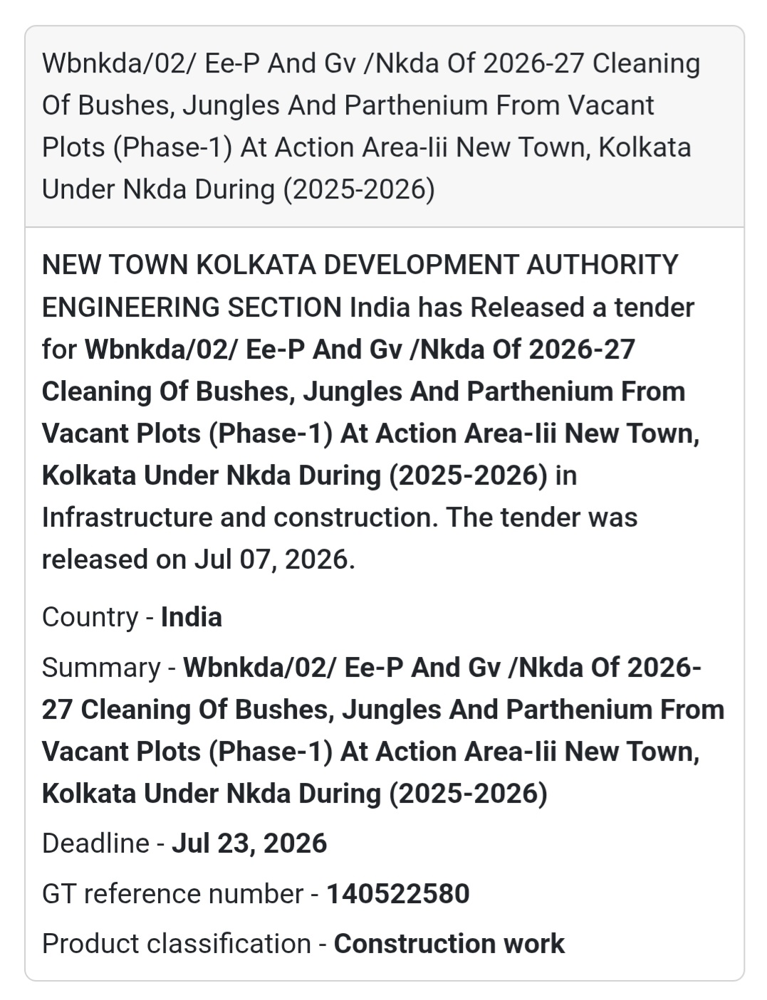 🌿 Cleaning of Bushes, Jungles & Parthenium – New Town, Kolkata (West Bengal)