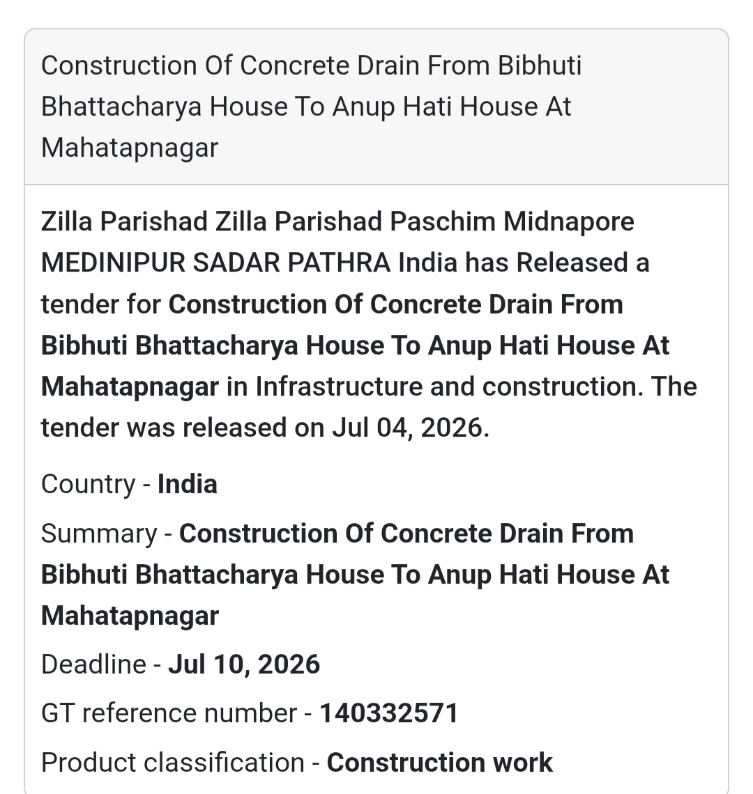 🌊 Concrete Drain Construction Tender | Paschim Medinipur 📍