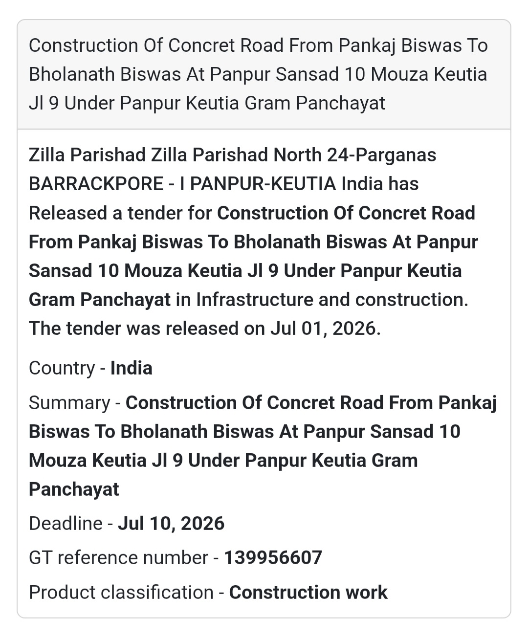 🛣️ Concrete Road Construction | Panpur-Keutia, North 24 Parganas, West Bengal