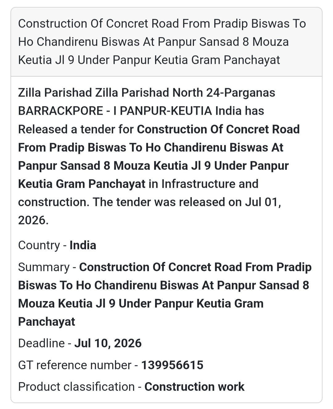 🛣️ Concrete Road Construction | Panpur-Keutia, North 24 Parganas, West Bengal