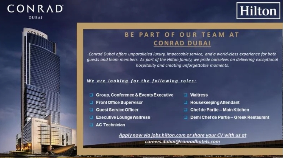 🏨 Conrad Dubai (Hilton) – Job Openings