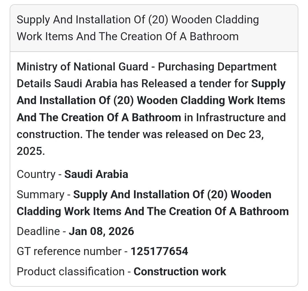 🪵 Construction & Fit-Out Tender – Saudi Arabia 🇸🇦