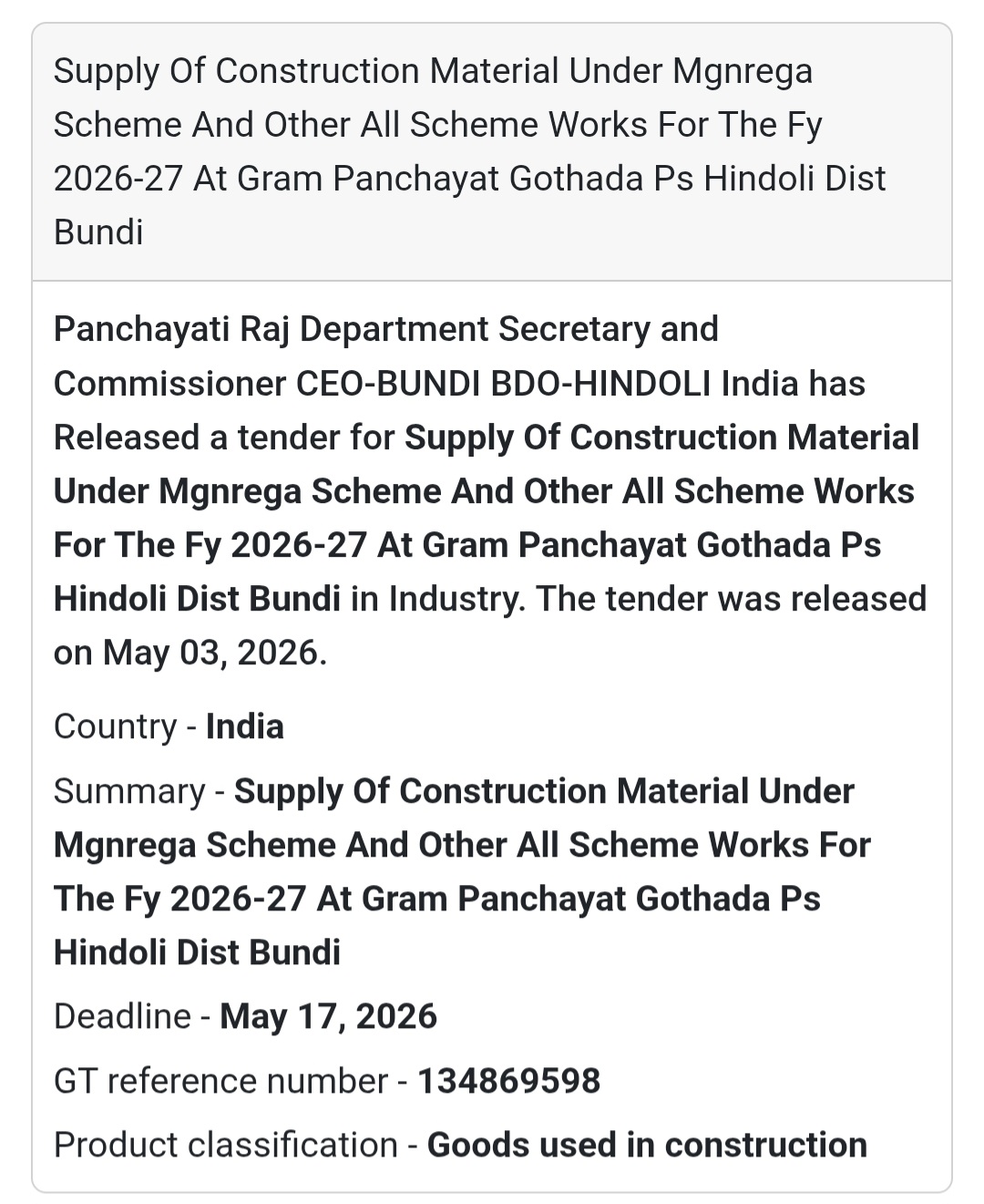 🧱 Construction Material Supply – Gothada