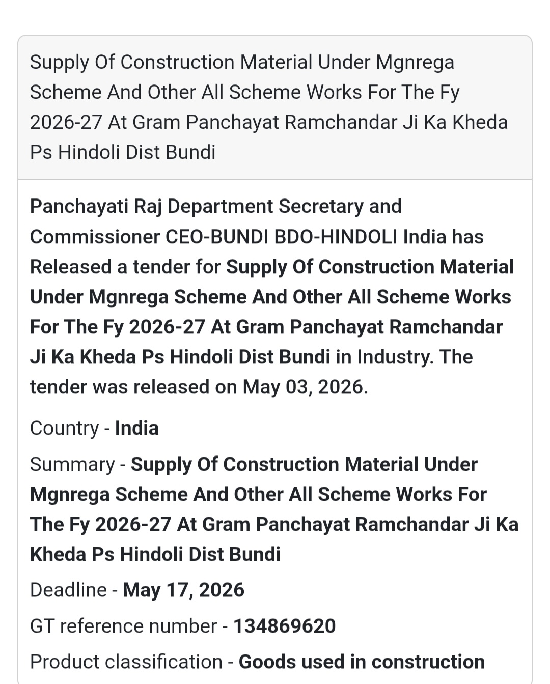 🧱 Construction Material Supply – Ramchandar Ji Ka Kheda