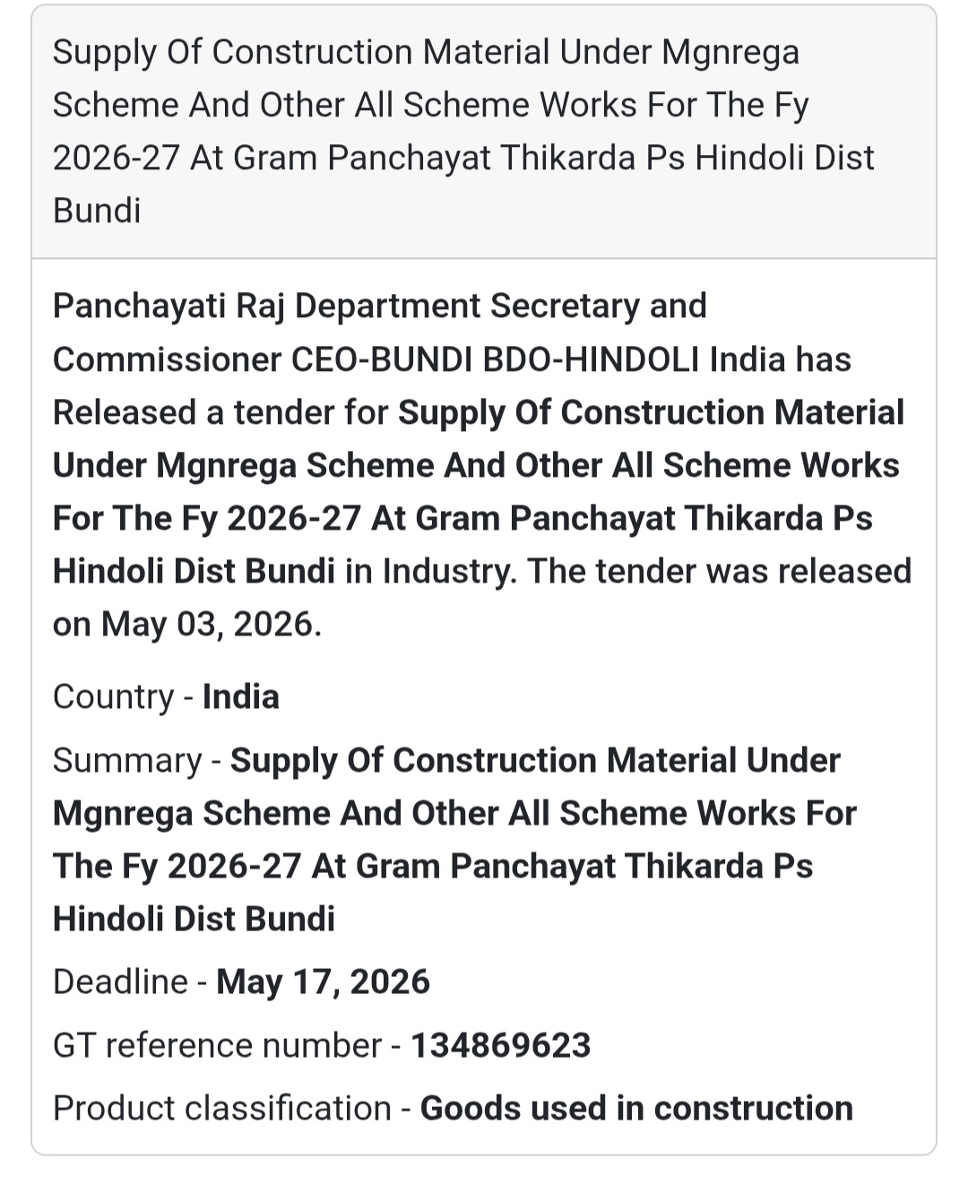 🧱 Construction Material Supply – Thikarda