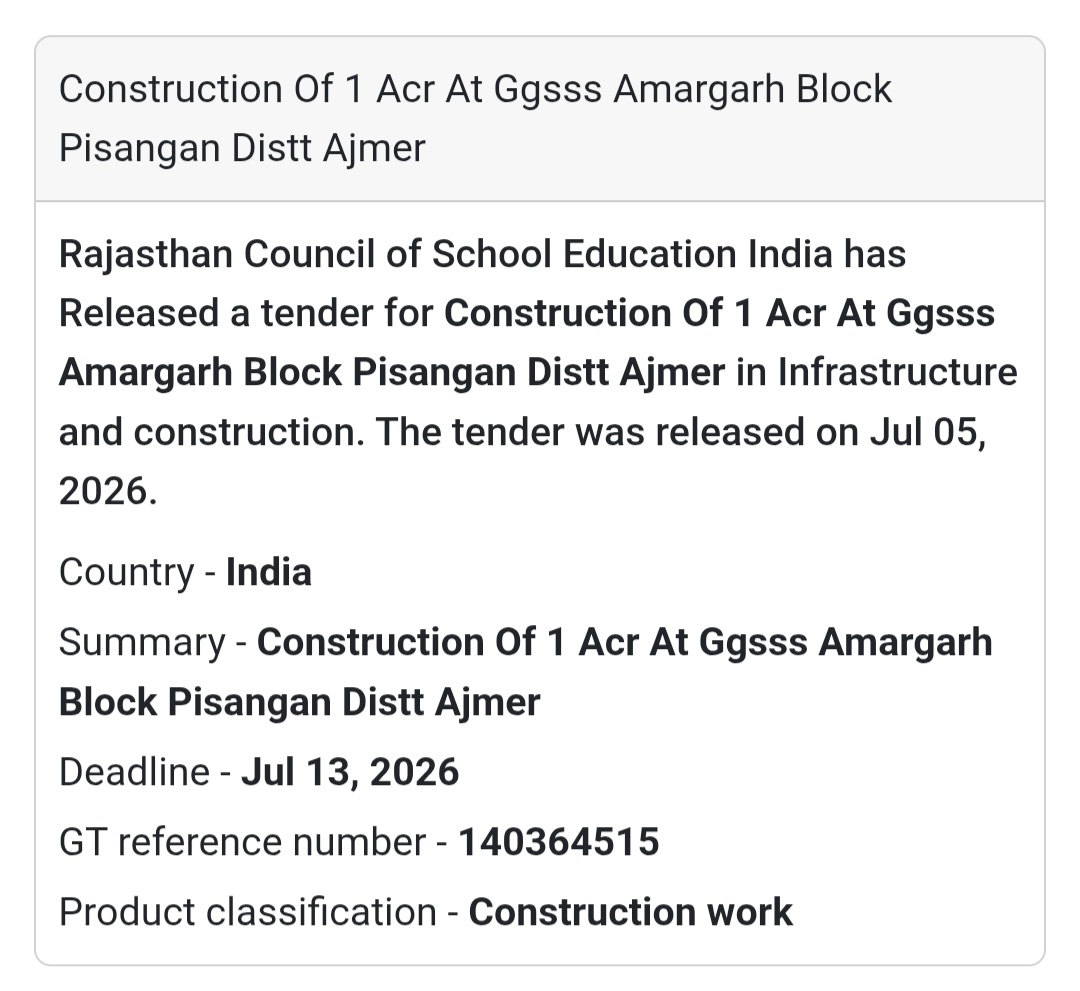🏫 Construction of 1 Additional Classroom (ACR) – GGSSS Amargarh, Pisangan, Ajmer 🏗️