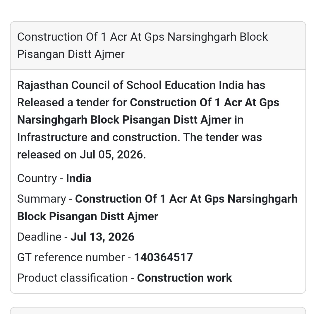 🏫 Construction of 1 Additional Classroom (ACR) – GPS Narsinghgarh, Pisangan, Ajmer 🏗️