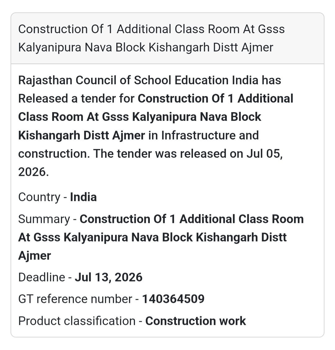 🏫 Construction of 1 Additional Classroom at GSSS Kalyanipura Nava