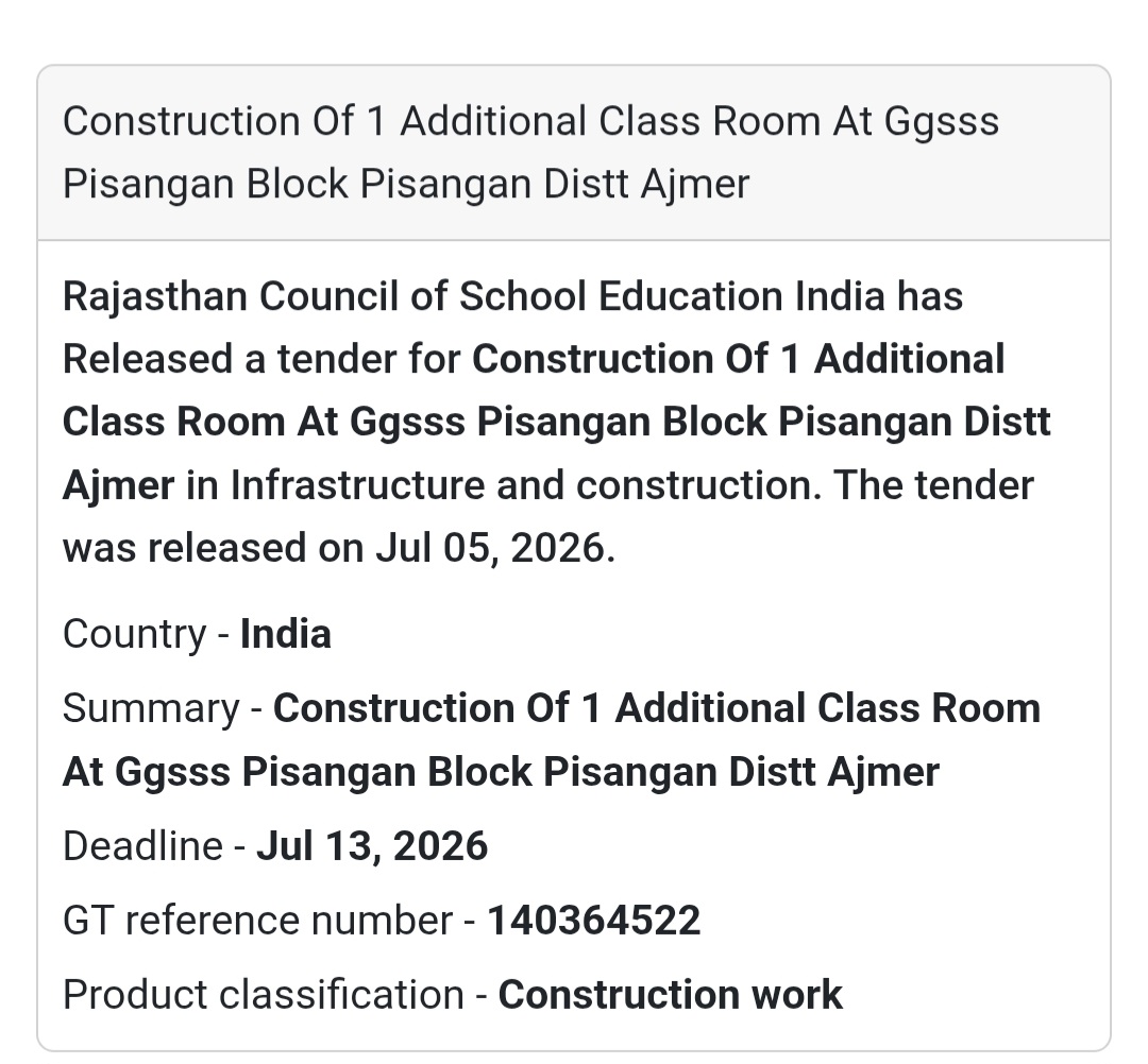 🏫 Construction of 1 Additional Classroom – GGSSS Pisangan, Ajmer 🏗️