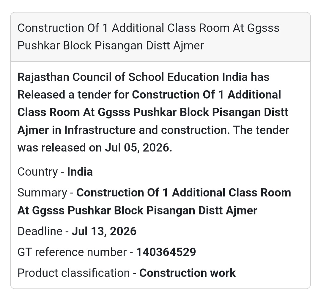 🏫 Construction of 1 Additional Classroom – GGSSS Pushkar, Pisangan, Ajmer 🏗️