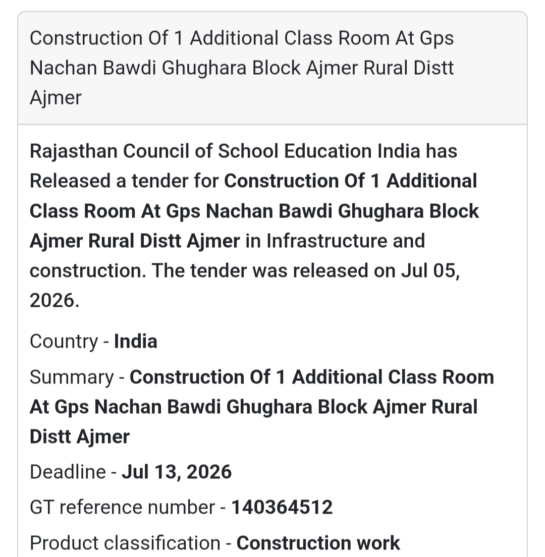 🏫 Construction of 1 Additional Classroom – GPS Nachan Bawdi Ghughara, Ajmer Rural 🏗️