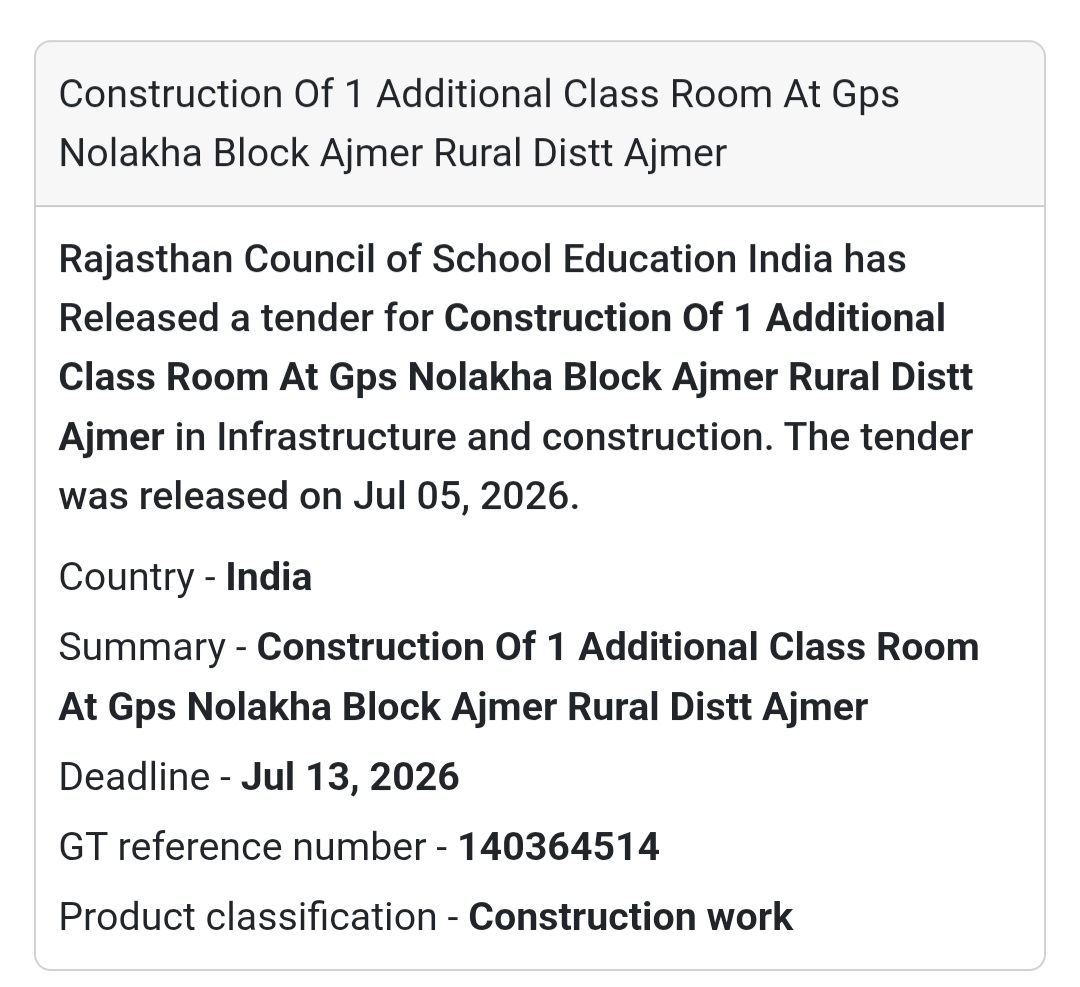 🏫 Construction of 1 Additional Classroom – GPS Nolakha, Ajmer Rural 🏗️