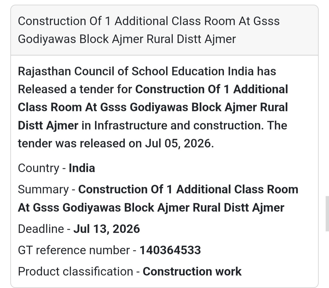 🏫 Construction of 1 Additional Classroom – GSSS Godiyawas, Ajmer Rural 🏗️