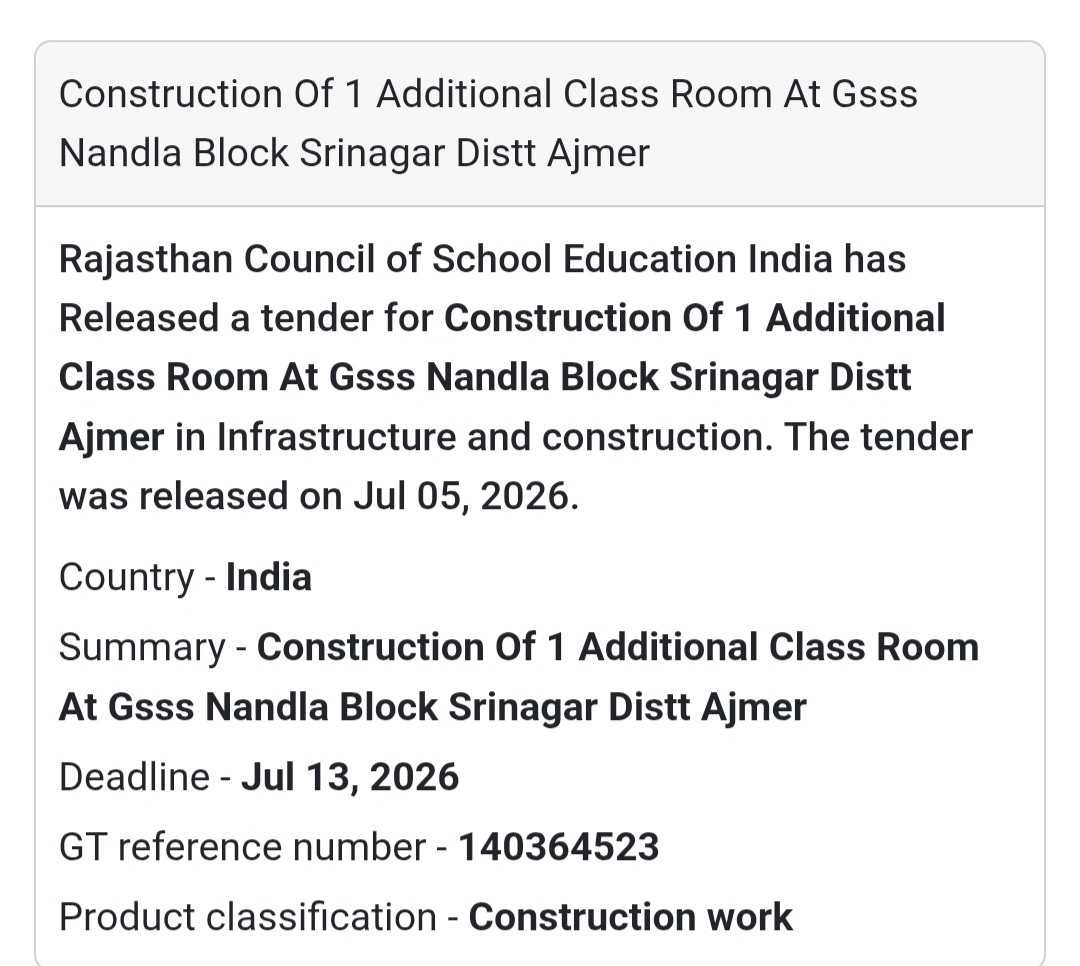 🏫 Construction of 1 Additional Classroom – GSSS Nandla, Srinagar, Ajmer 🏗️