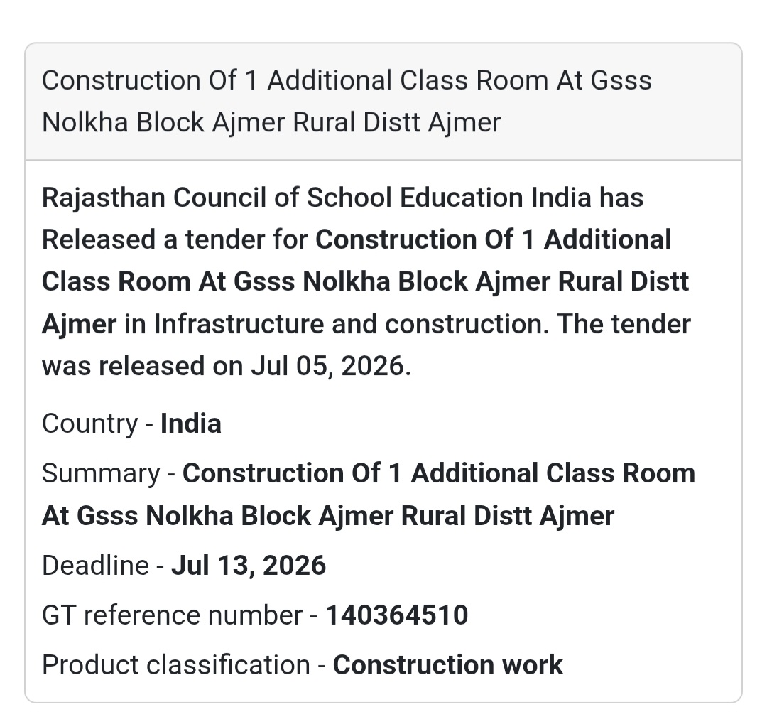 🏫 Construction of 1 Additional Classroom – GSSS Nolkha, Ajmer Rural 🏗️