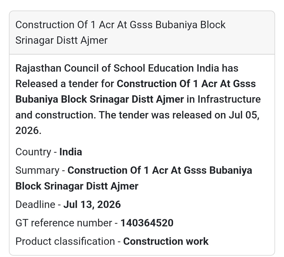 🏫 Construction of 1 Additional Classroom – MGGS Dharmokda, Pisangan, Ajmer 🏗️