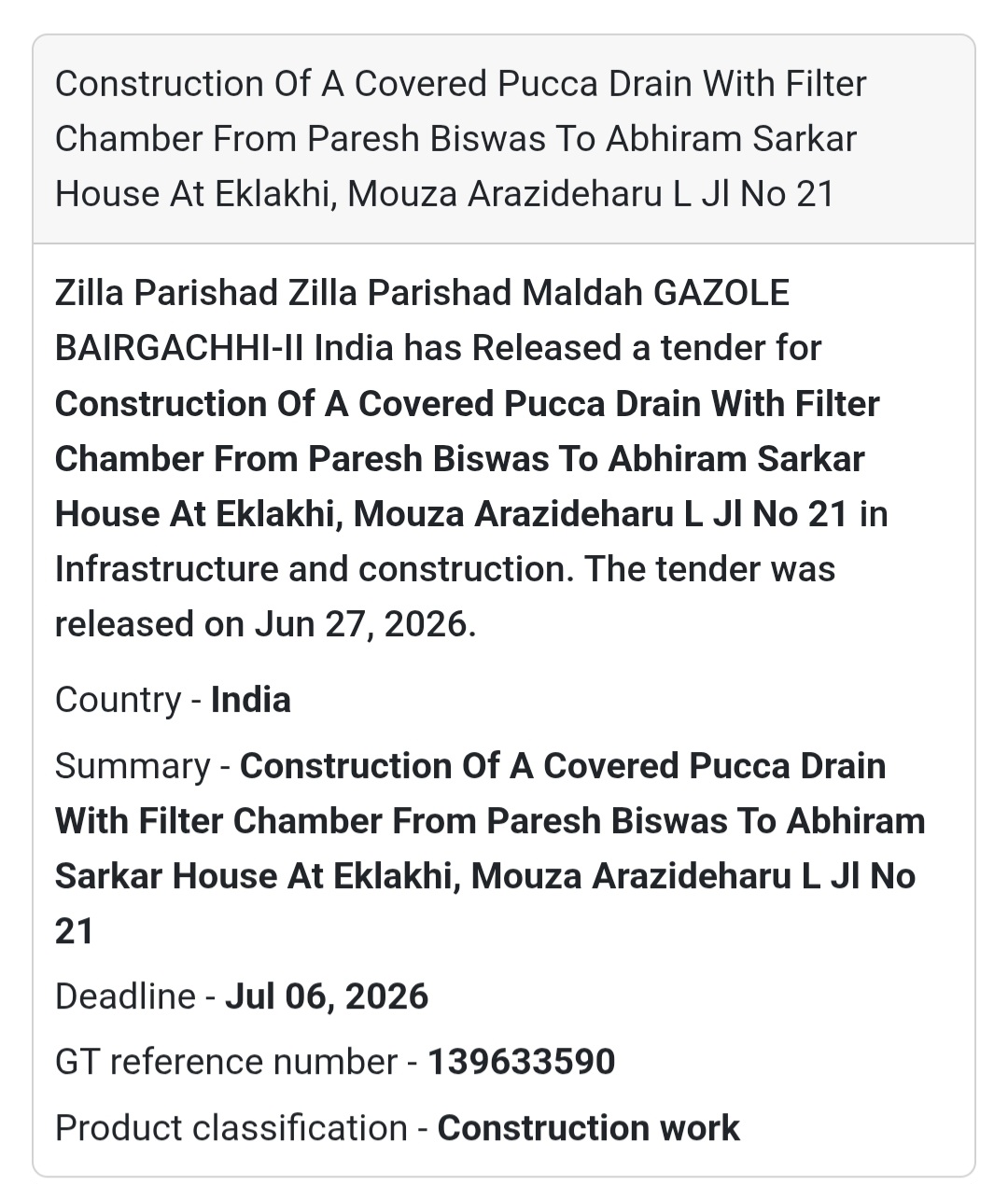 🚧 Construction of a Covered Pucca Drain with Filter Chamber | 📍Eklakhi, Arazideheru, Gazole, Malda