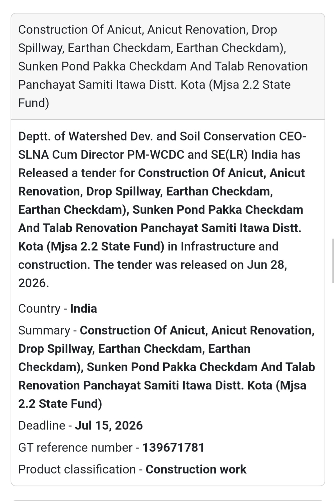 💧 Construction of Anicut & Water Conservation Works – Kota | India 🇮🇳