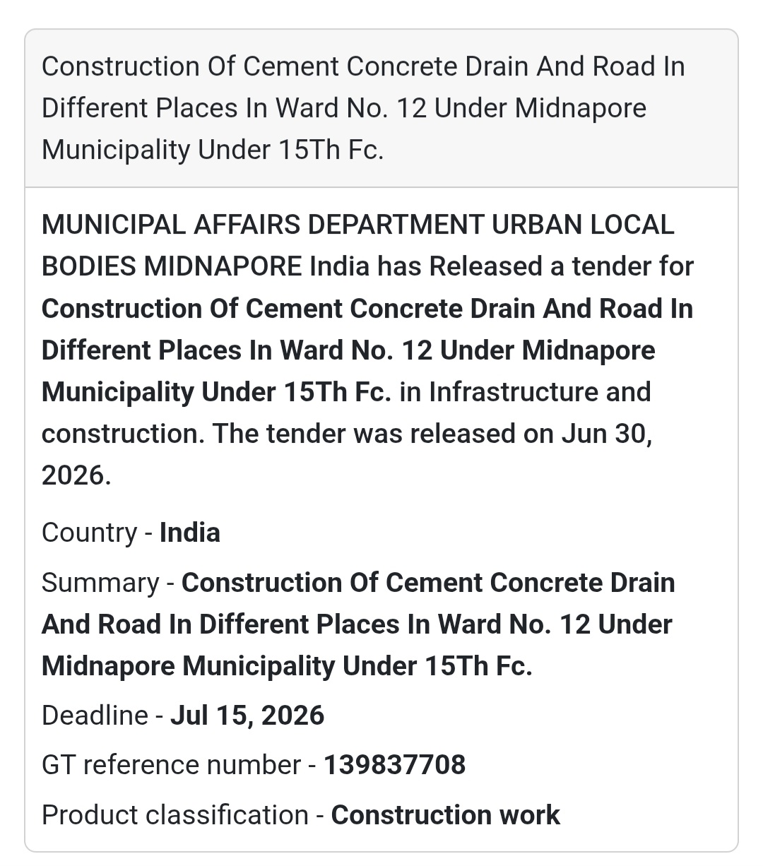 📢 Construction of Cement Concrete Drain & Road | Midnapore