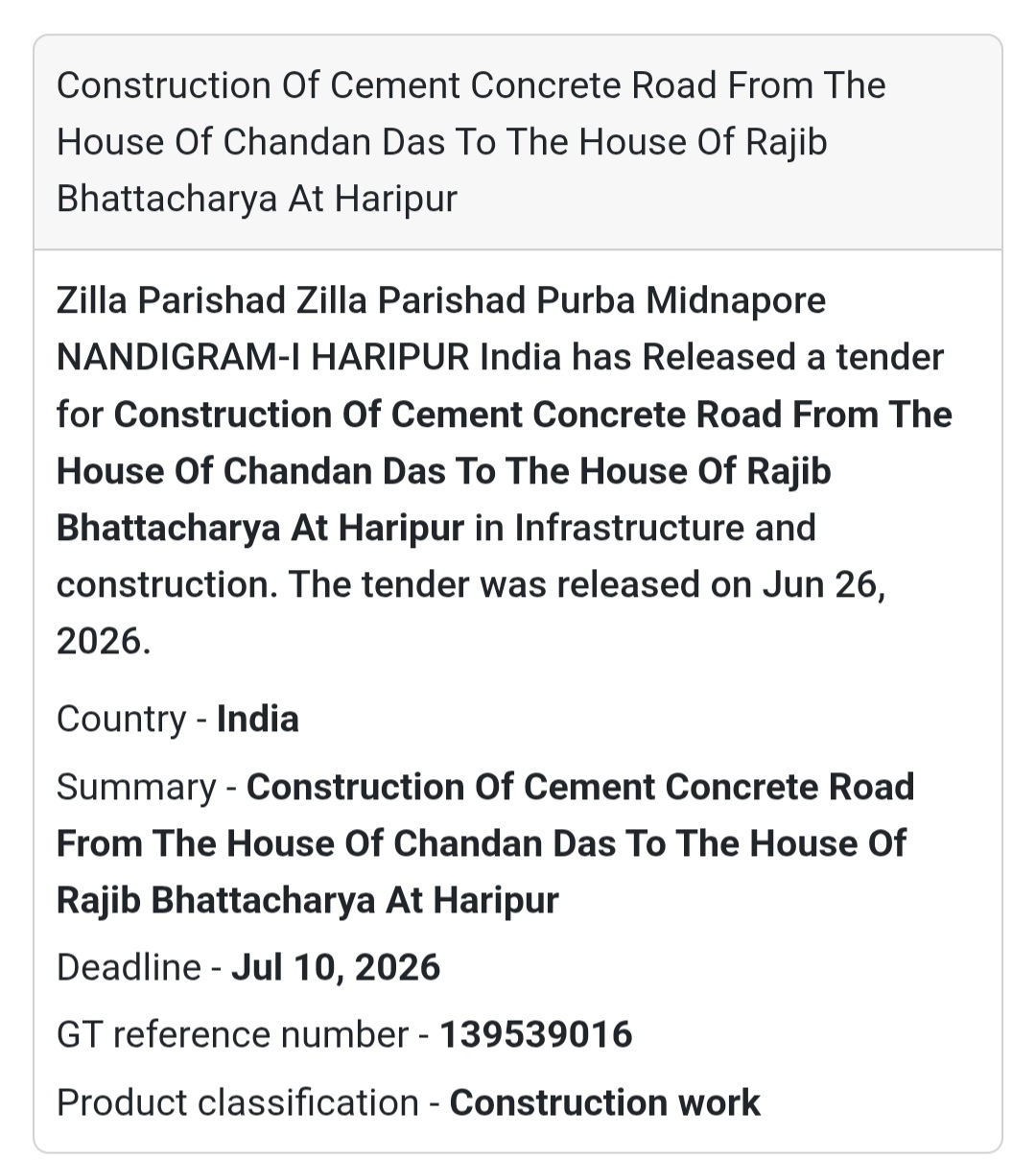 Construction of Cement Concrete Road from the House of Chandan Das to the House of Rajib Bhattacharya