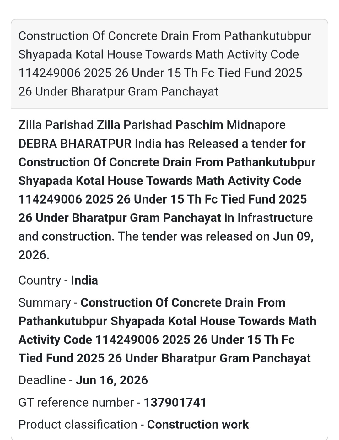 🏗️ Construction of Concrete Drain from Pathankutubpur Shyapada Kotal House Towards Math | 📍 Debra, Paschim