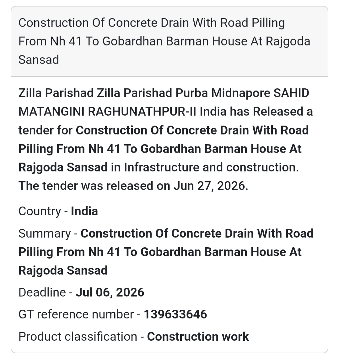🚧 Construction of Concrete Drain with Road Pilling from NH-41 to Gobardhan Barman House | 📍Rajgoda Sansad,