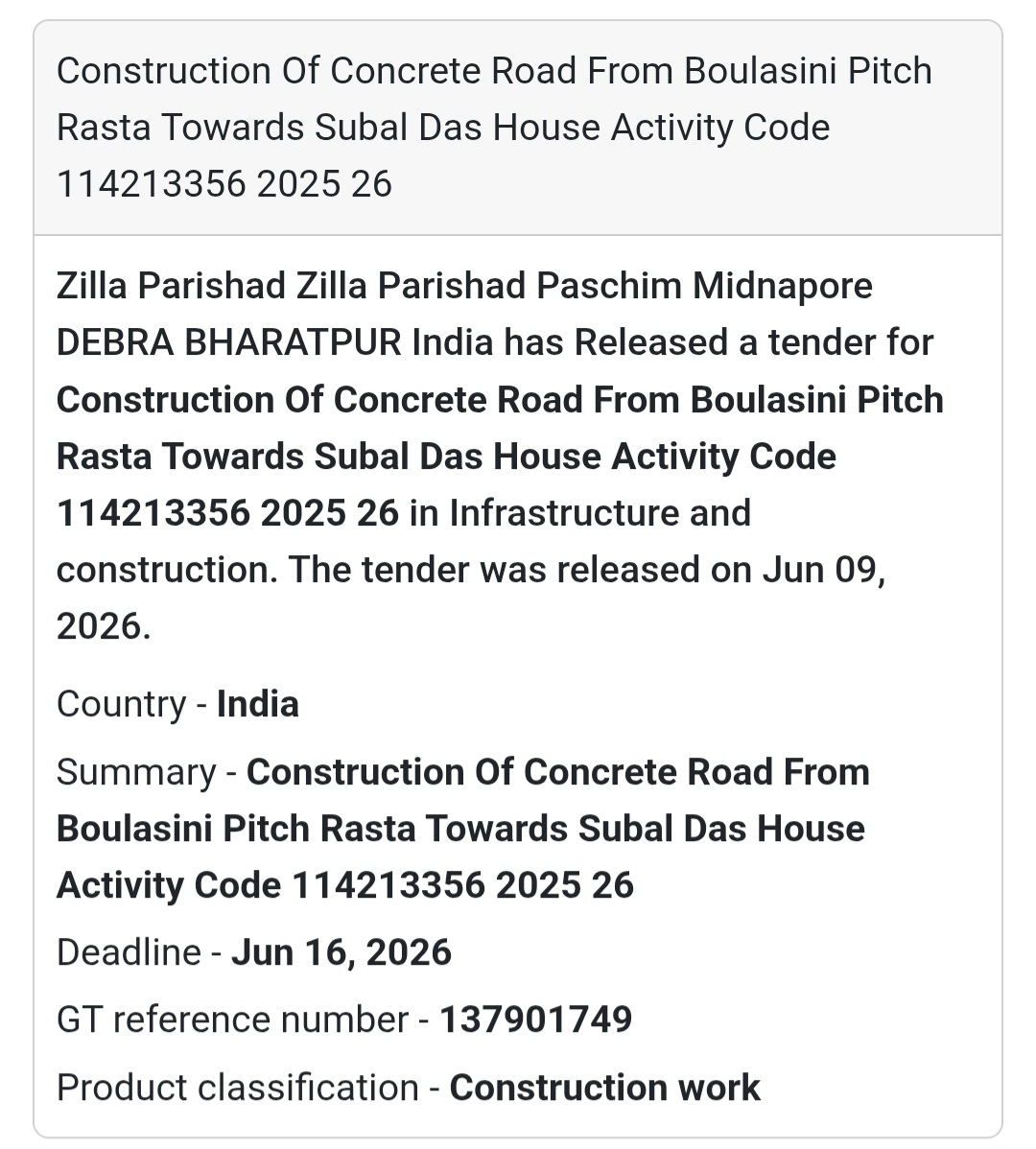 🛣️ Construction of Concrete Road from Boulasini Pitch Rasta Towards Subal Das House | 📍 Debra, Paschim Medinipur,