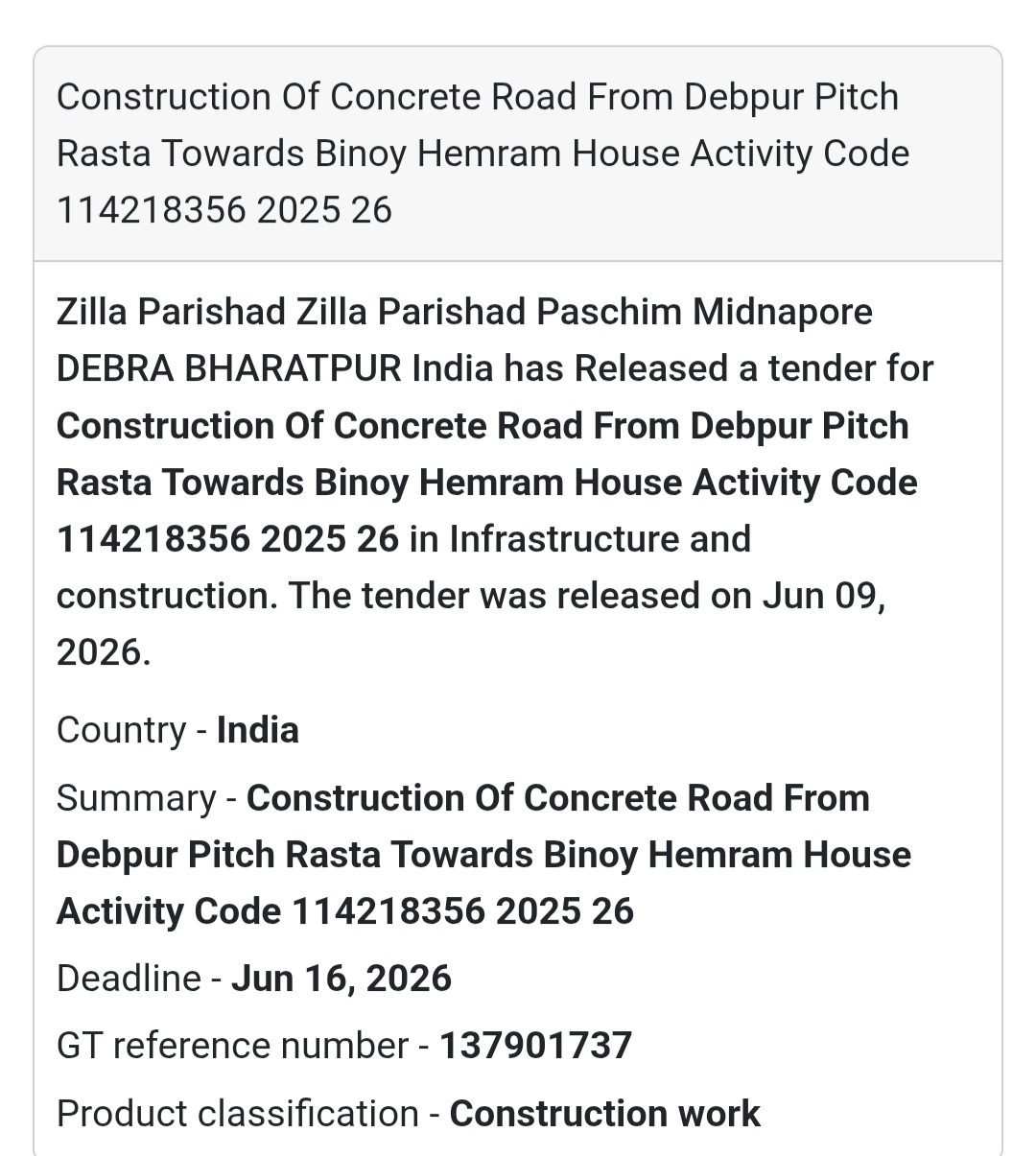 🛣️ Construction of Concrete Road from Debpur Pitch Rasta Towards Binoy Hemram House | 📍 Debra, Paschim