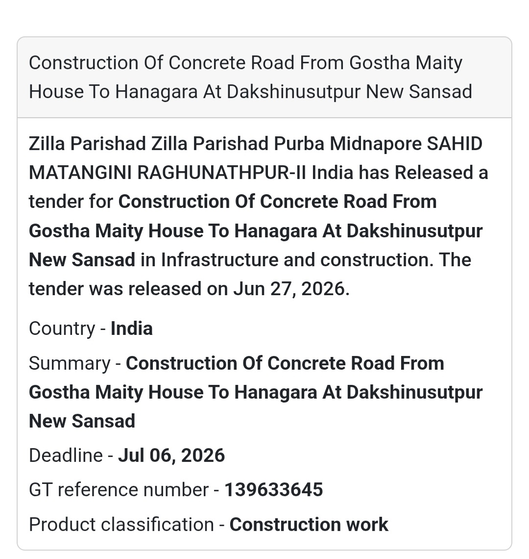 🛣️ Construction of Concrete Road from Gostha Maity House to Hanagara | 📍Dakshinusutpur, Purba Medinipur