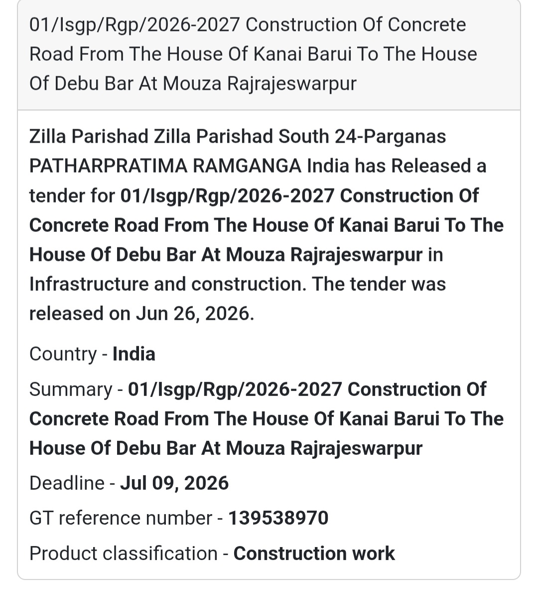 🏗️ Construction of Concrete Road – South 24 Parganas, West Bengal