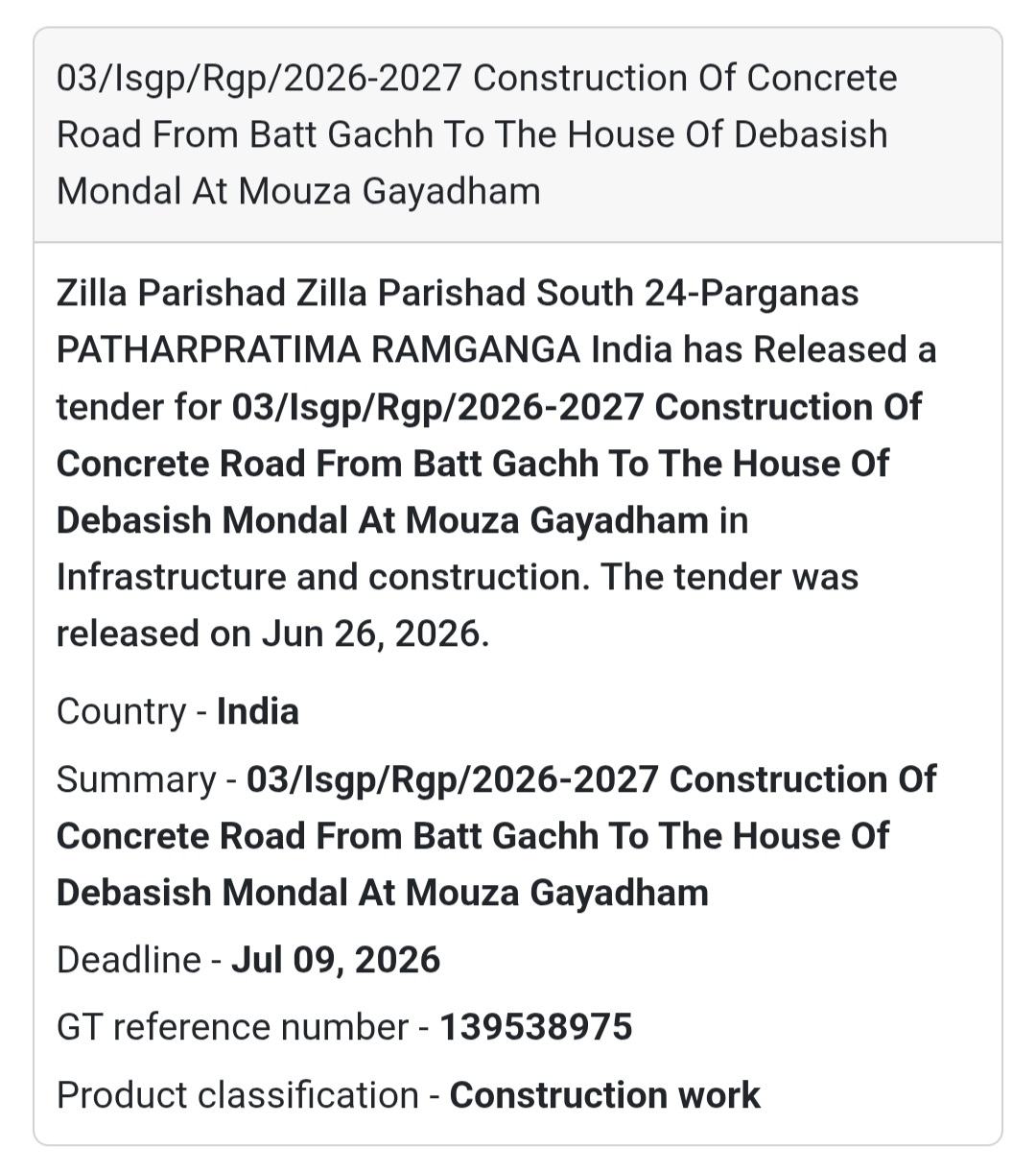 Construction of Concrete Road – South 24 Parganas, West Bengal
