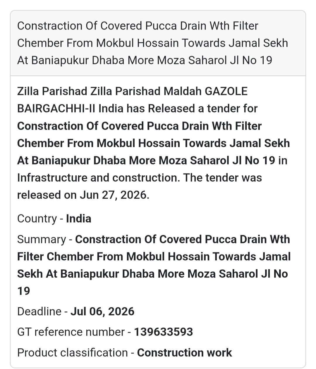 🚧 Construction of Covered Pucca Drain with Filter Chamber | 📍Baniapukur Dhaba More, Saharol, Gazole, Malda