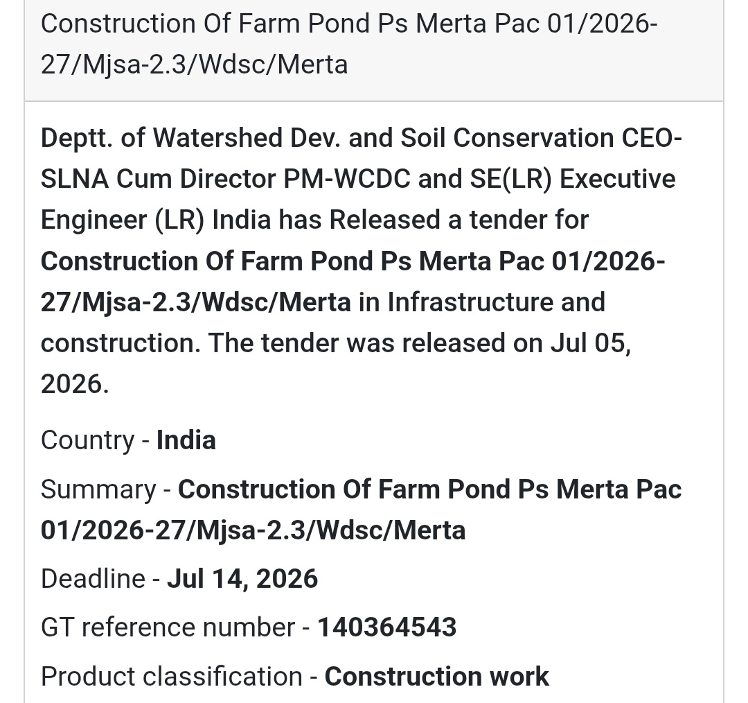 🚜 Construction of Farm Pond – PS Merta PAC 01/2026-27/MJSA-2.3/WDSC/Merta 🏗️