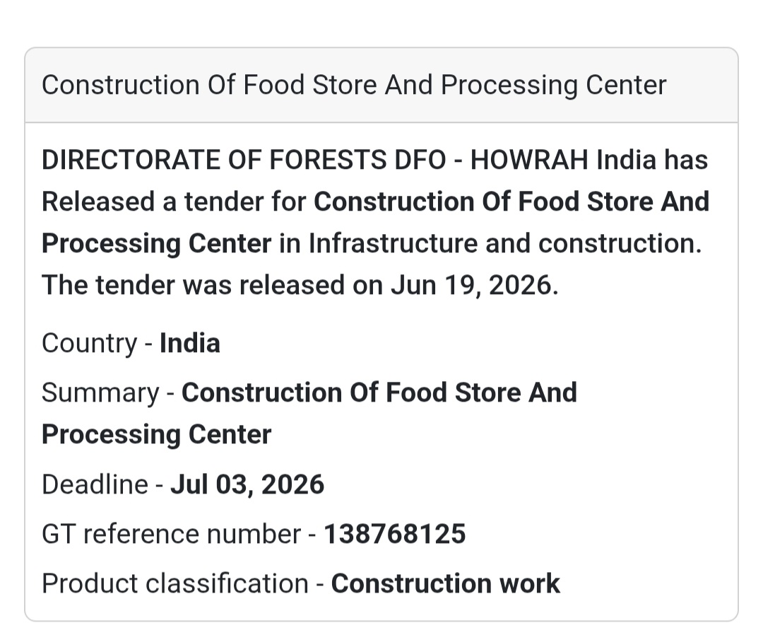 🏭 Construction Of Food Store And Processing Center | Howrah
