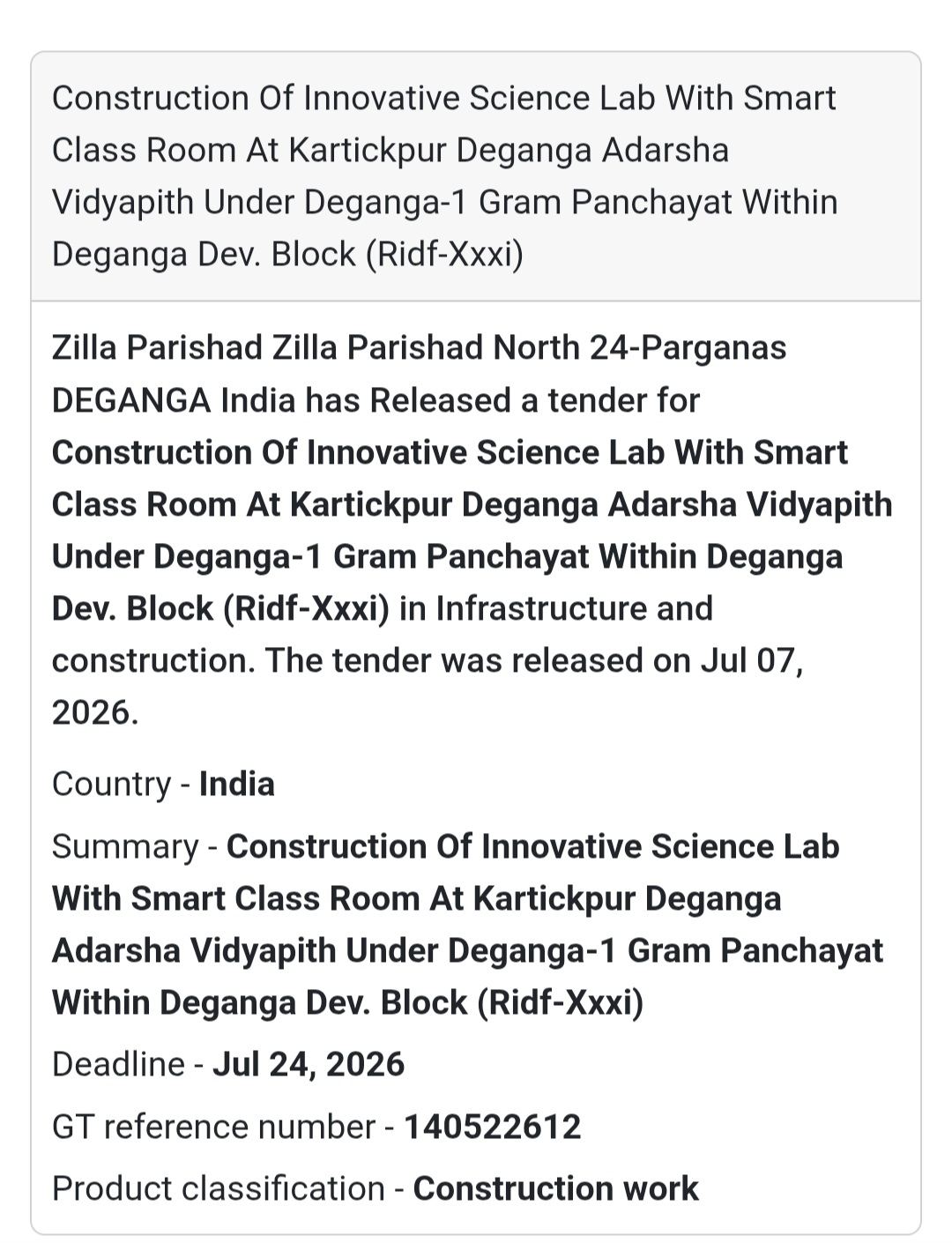 📢 Construction of Innovative Science Lab with Smart Classroom at Kartickpur Deganga Adarsha Vidyapith under Deganga-I Gram Panchayat within
