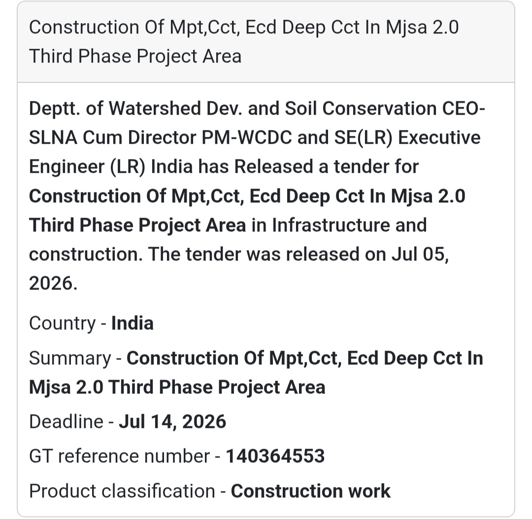 🏗️ Construction of MPT, CCT, Deep CCT & ECD – MJSA 2.0 Third Phase Project Area📍 Location: Rajasthan