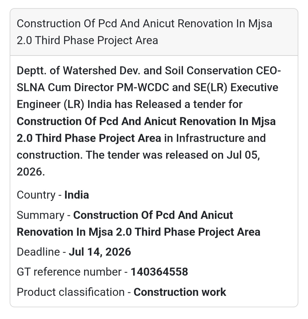 🏞️ Construction of PCD & Anicut Renovation – MJSA 2.0 Third Phase Project Area