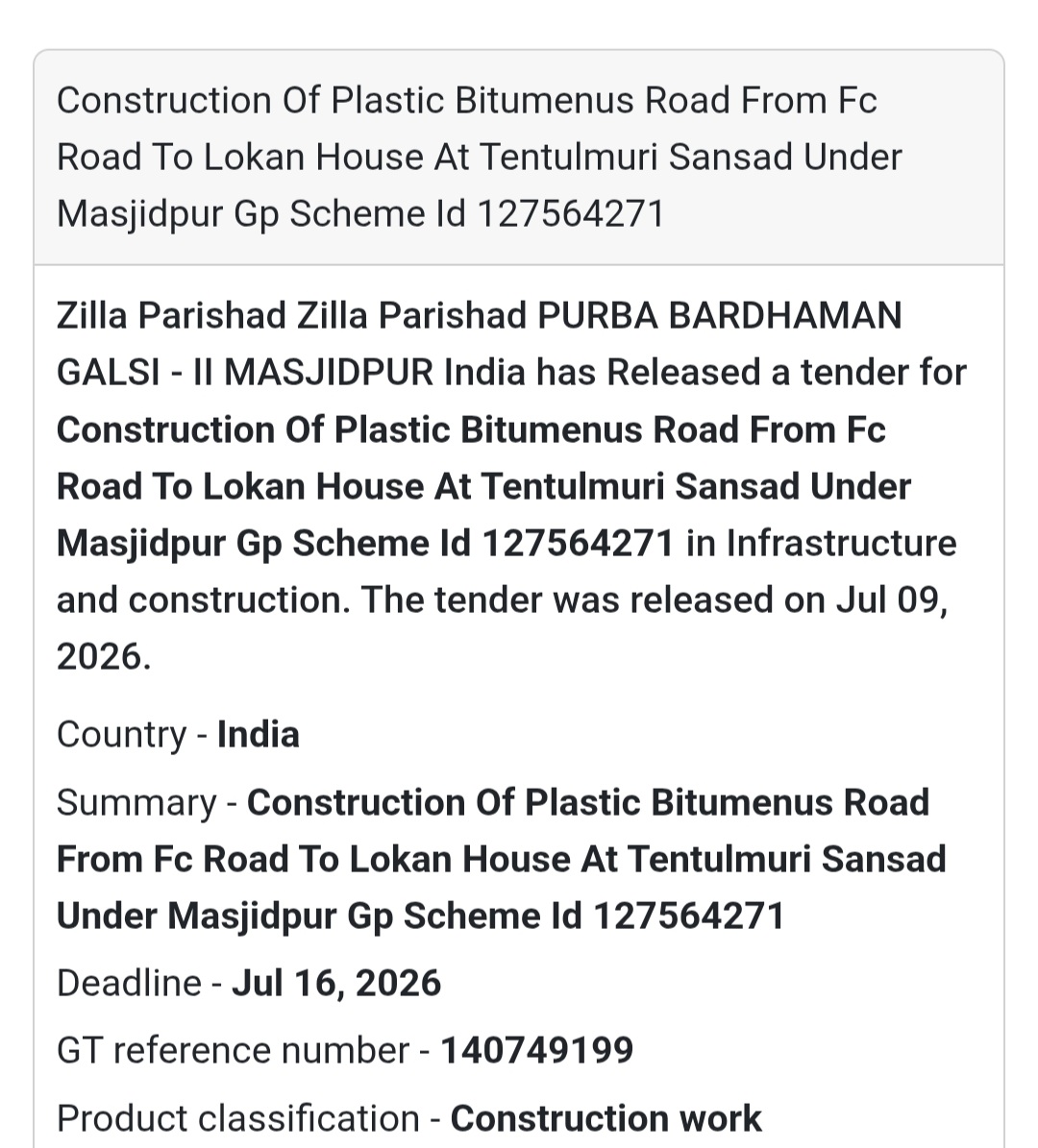 🛣️ Construction Of Plastic Bituminous Road From FC Road To Lokan House | 📍Tentulmuri Sansad, Masjidpur GP, Galsi-II, Purba Bardhaman