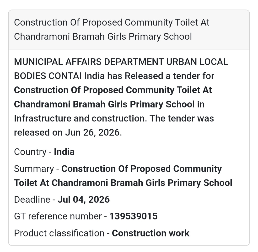 Construction of Proposed Community Toilet at Chandramoni Bramah Girls Primary School – Contai, West Bengal