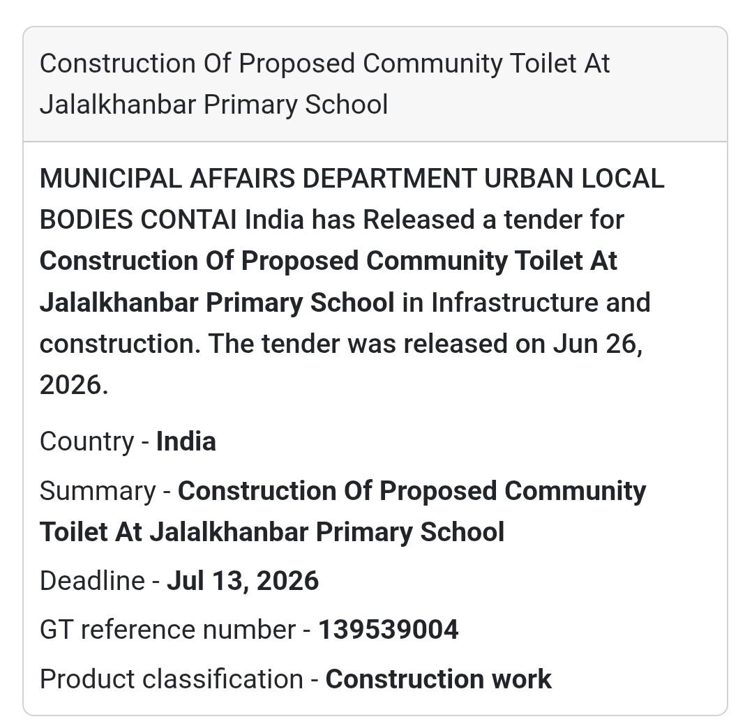 Construction of Proposed Community Toilet at Jalalkhanbar Primary School – Contai, West Bengal