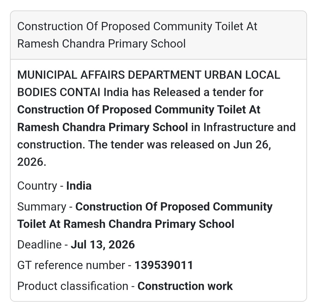Construction of Proposed Community Toilet at Ramesh Chandra Primary School – Contai, West Bengal