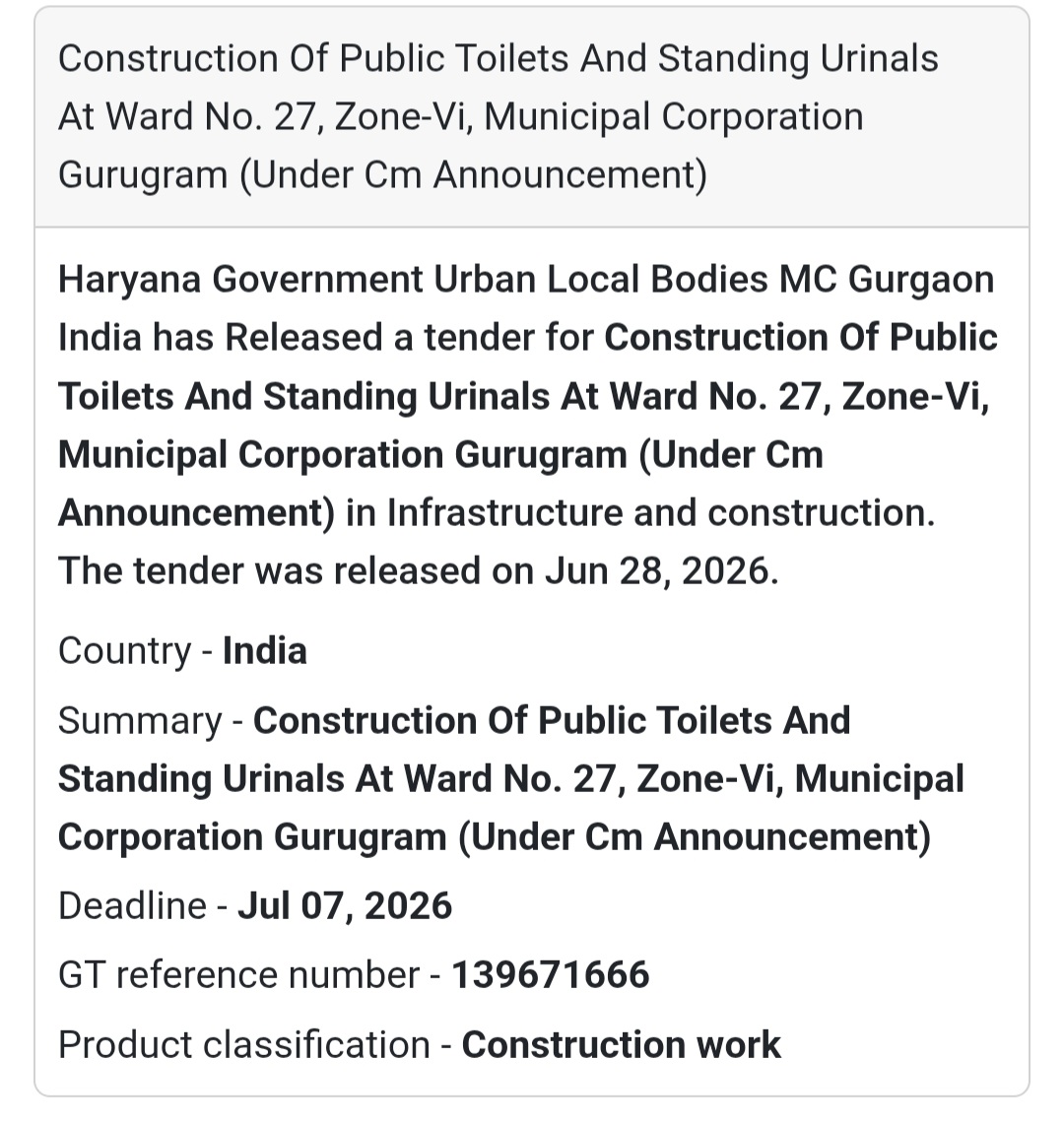 🚻 Construction of Public Toilets & Standing Urinals – Ward 27, Gurugram | India 🇮🇳