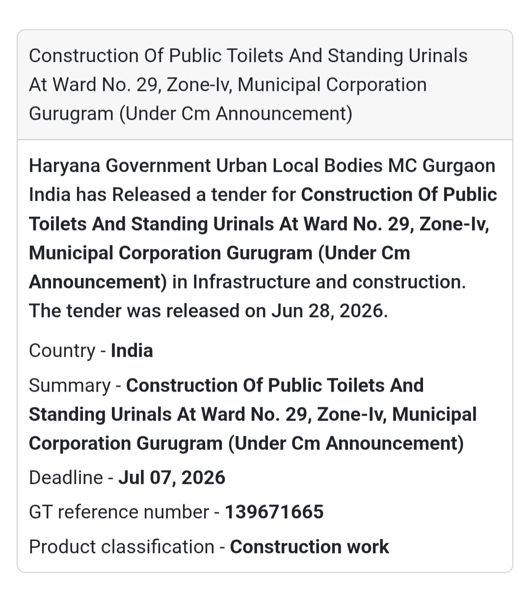 🚻 Construction of Public Toilets & Standing Urinals – Ward 29, Gurugram | India 🇮🇳