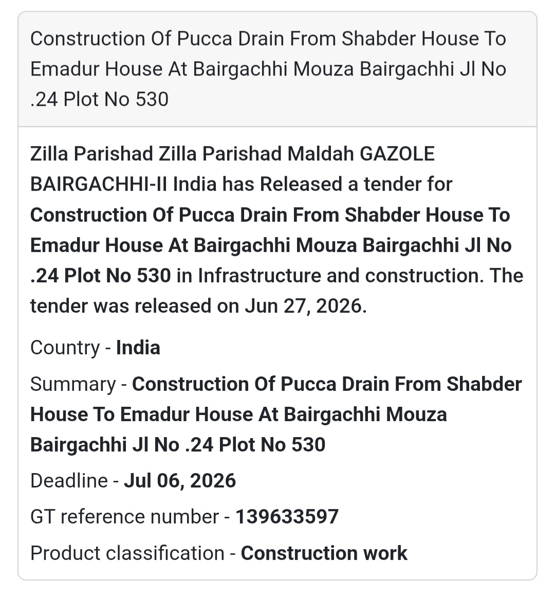 🚧 Construction of Pucca Drain | 📍Bairgachhi Mouza, Gazole, Malda