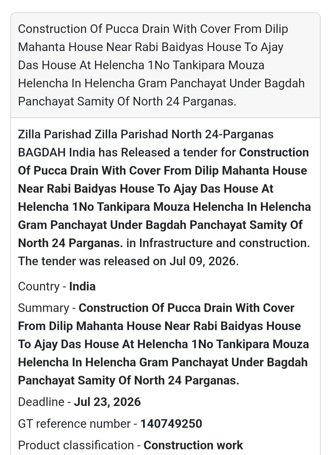🚧 Construction of Pucca Drain with Cover | 📍Bagdah, North 24 Parganas