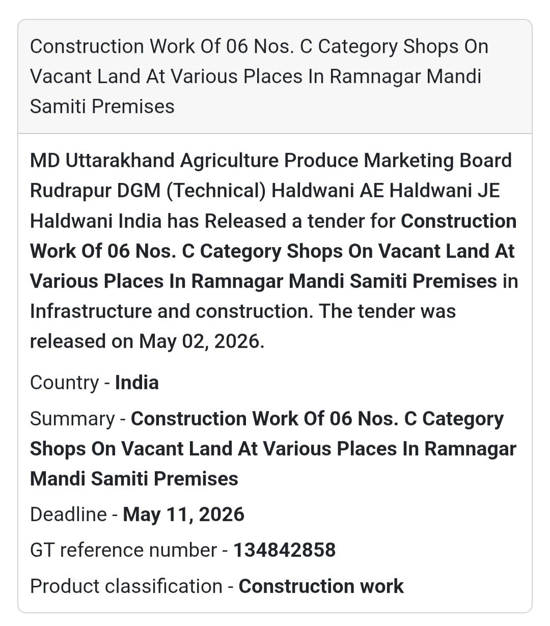 🏬 Construction of Shops (Mandi Premises)