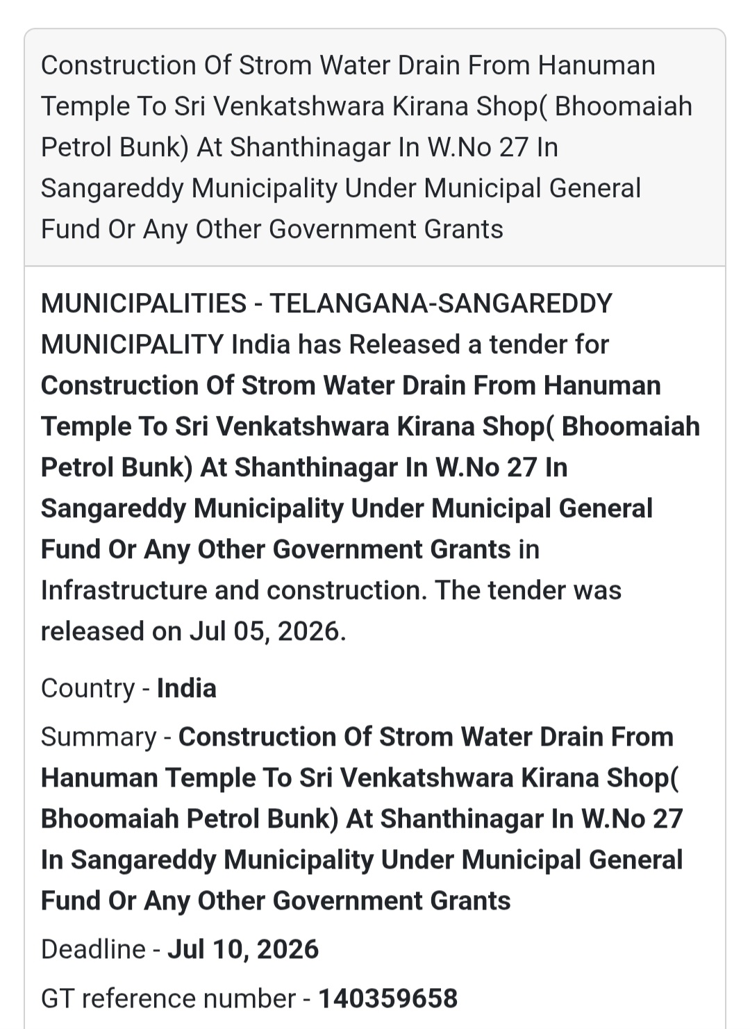 🌧️ Construction of Storm Water Drain – Shanthinagar, Sangareddy Municipality 🚧