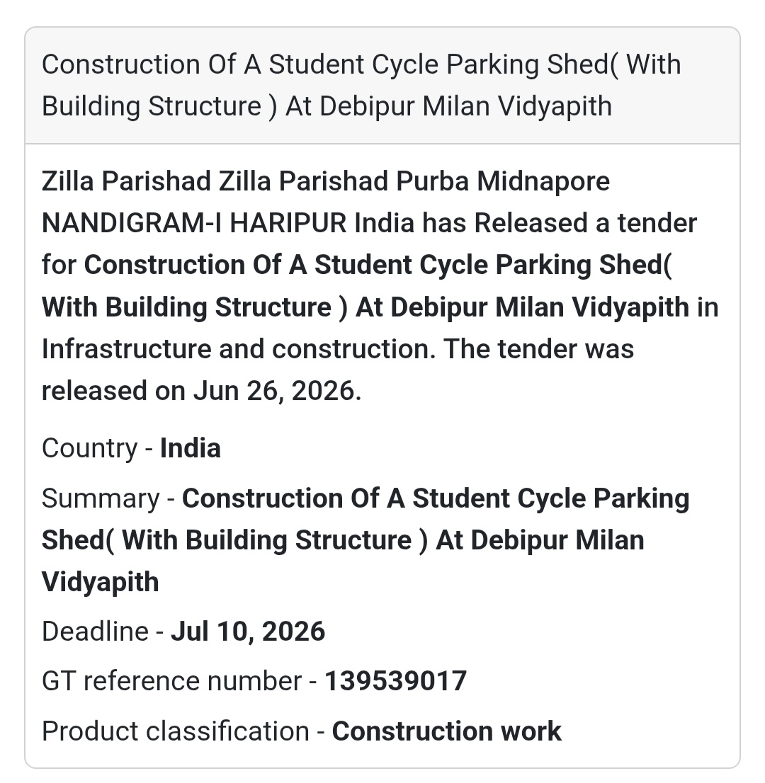 Construction of Student Cycle Parking Shed at Debipur Milan Vidyapith – Purba Medinipur, West Bengal