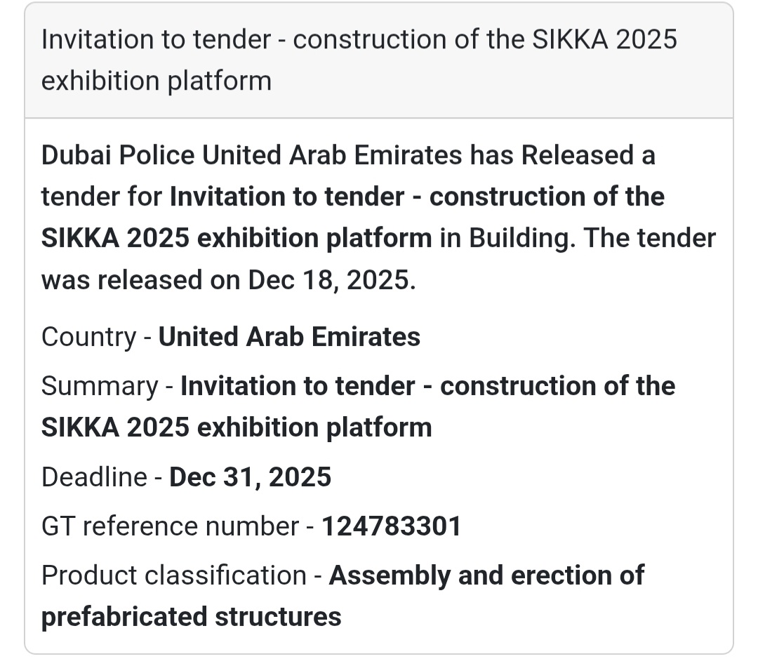 🔔 Construction Tender | United Arab Emirates 🇦🇪