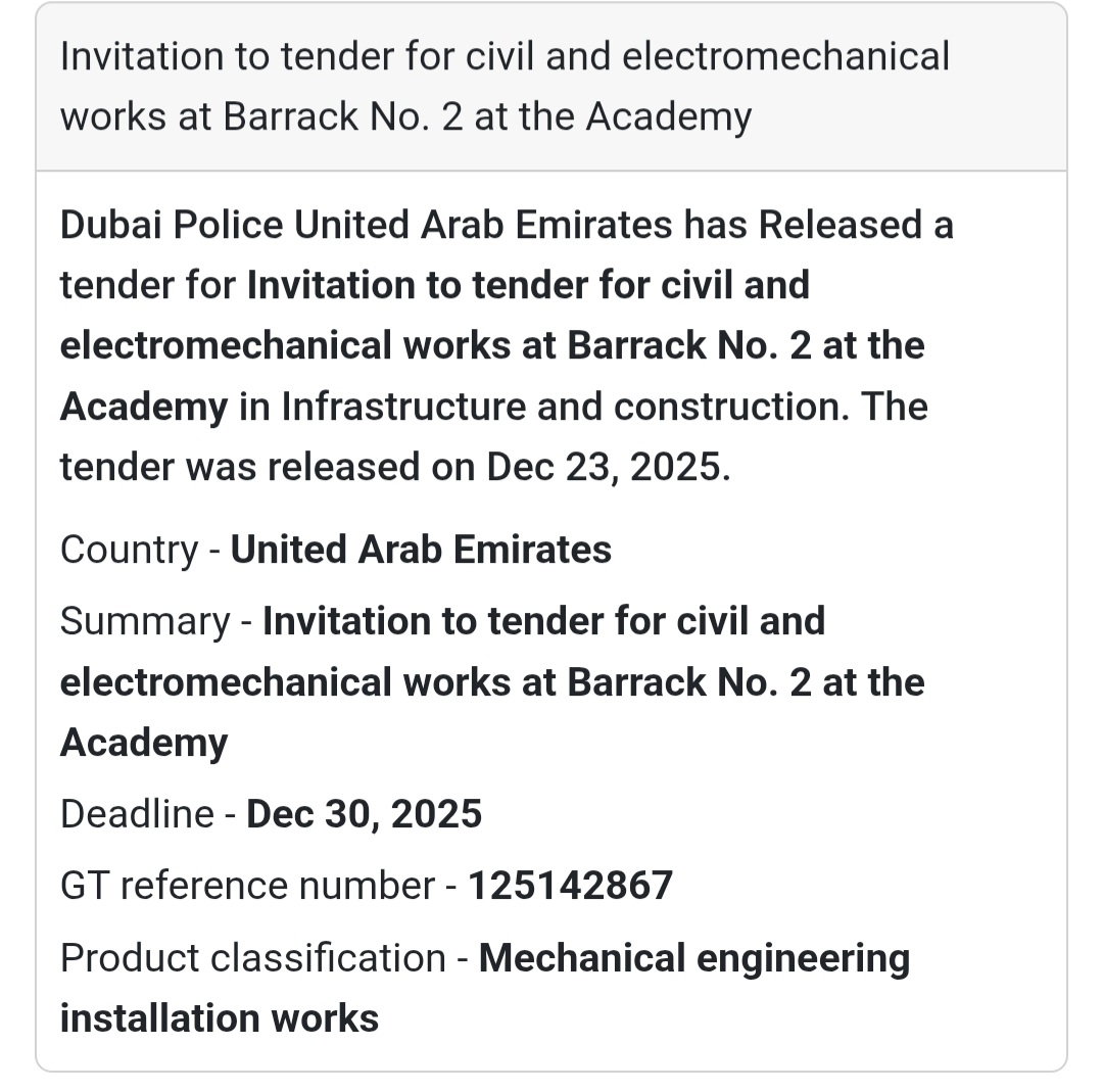 📢 Construction Works Tender | UAE (Dubai Police)